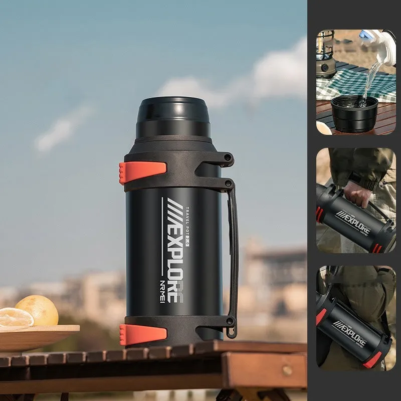 Premium Insulated Stainless Steel Water Bottle – 4L Thermal Flask, Double Vacuum Insulation, Leak-Proof, Soft Handle, Hot & Cold Beverage Container for Outdoor Use, Coffee/Tea Bottle with Carrying Strap