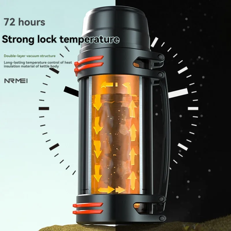 Premium Insulated Stainless Steel Water Bottle – 4L Thermal Flask, Double Vacuum Insulation, Leak-Proof, Soft Handle, Hot & Cold Beverage Container for Outdoor Use, Coffee/Tea Bottle with Carrying Strap