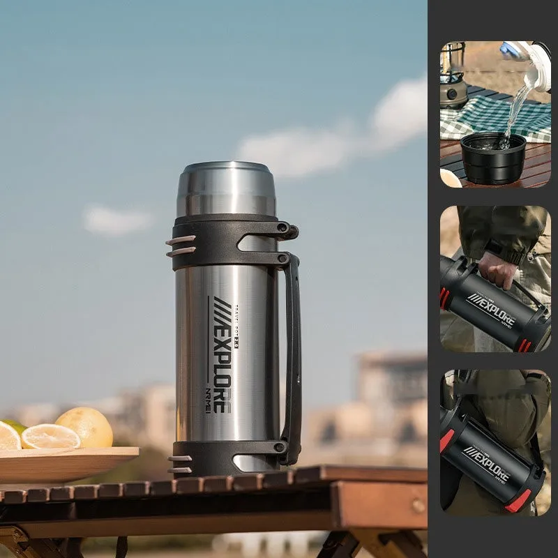 Premium Insulated Stainless Steel Water Bottle – 4L Thermal Flask, Double Vacuum Insulation, Leak-Proof, Soft Handle, Hot & Cold Beverage Container for Outdoor Use, Coffee/Tea Bottle with Carrying Strap