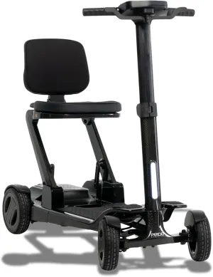 Pride Mobility Go-Go Carbon 4-Wheel Folding Travel Mobility Scooter – 300 lbs Capacity, 3.7 mph, Airline-Approved Lithium Battery – for Seniors, Adults, Elderly – Lightweight & Compact (Black)