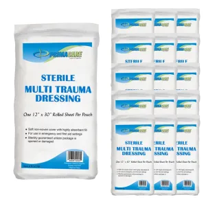 Primacare WT-7705-CS Pack of 25 First Aid Sterile Multi Trauma Gauze Pad Dressing for Stopping Heavy Bleeding in Large Open Wounds, Treating Lacerations and Piercing Injuries, 30" x 12", White