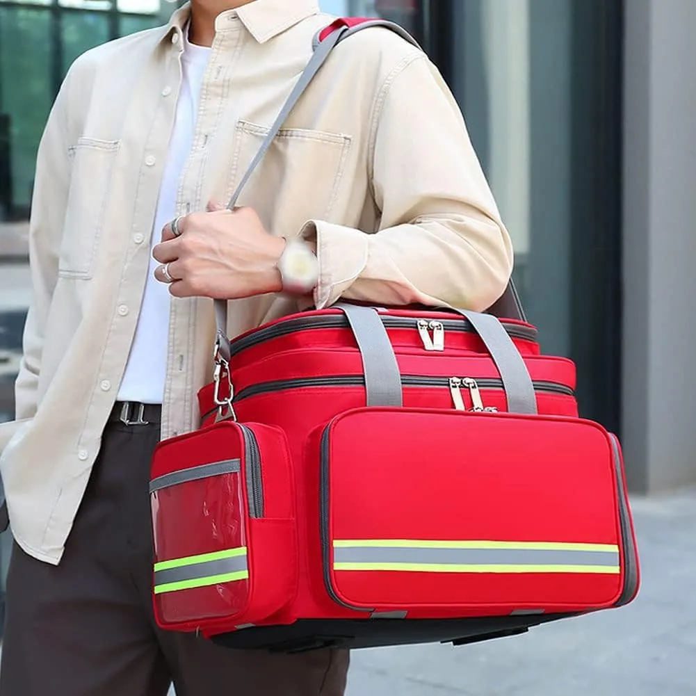 Professional First Responder Bag, Large Capacity First Aid Kit, Nurse Bag with Shoulder Strap and Multiple Pockets, for Home Workplace Outdoor,Red(Blue)