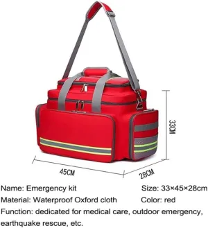 Professional First Responder Bag, Large Capacity First Aid Kit, Nurse Bag with Shoulder Strap and Multiple Pockets, for Home Workplace Outdoor,Red(Blue)
