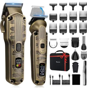 Professional Hair Clipper for Men Hair Cutting Kit Men's Beard Trimmer Hair Trimmer Shaver Cordless Barber Clippers and Trimmers Set Bronze