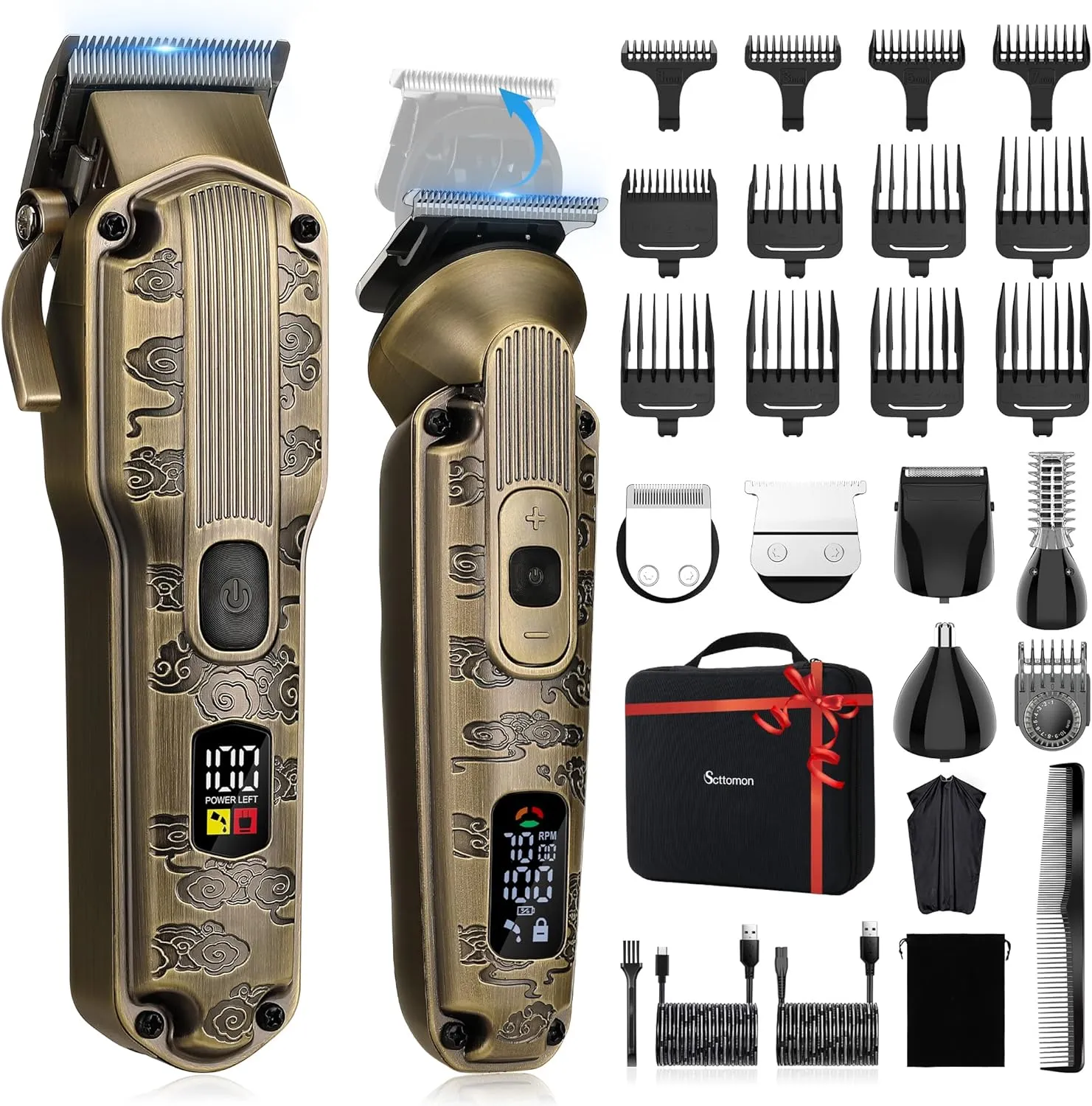 Professional Hair Clipper for Men Hair Cutting Kit Men's Beard Trimmer Hair Trimmer Shaver Cordless Barber Clippers and Trimmers Set Bronze