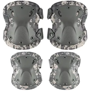 Professional Tactical Combat Knee and Elbow Protective Pads Sets Advanced Tactical Gear Set for Airsoft Paintball Hunting Army Skate Outdoor Sports (ACU Camouflage)