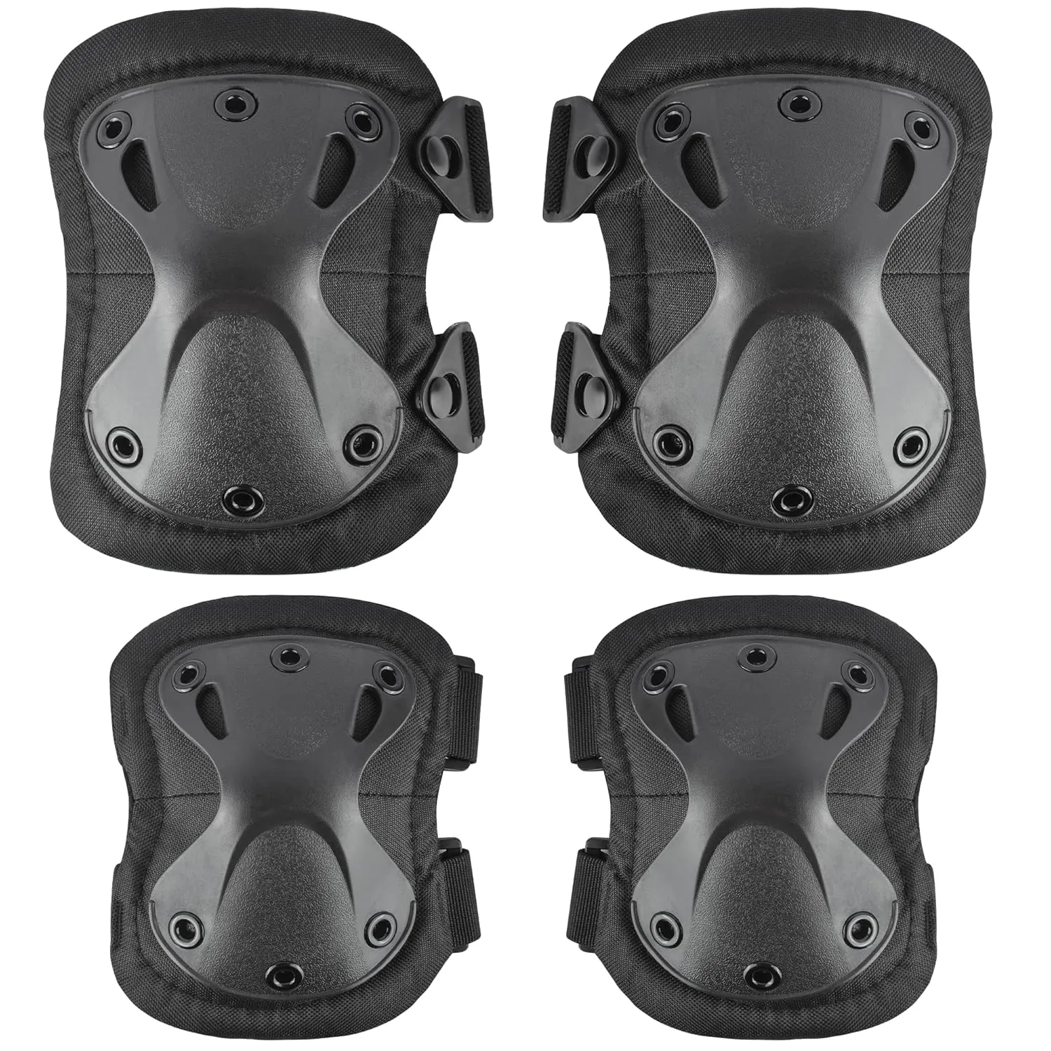Professional Tactical Combat Knee and Elbow Protective Pads Sets Advanced Tactical Gear Set for Airsoft Paintball Hunting Army Skate Outdoor Sports (Black)