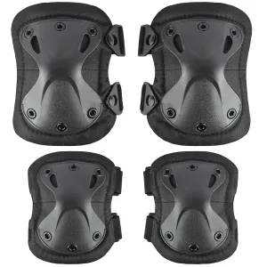 Professional Tactical Combat Knee and Elbow Protective Pads Sets Advanced Tactical Gear Set for Airsoft Paintball Hunting Army Skate Outdoor Sports (Black)