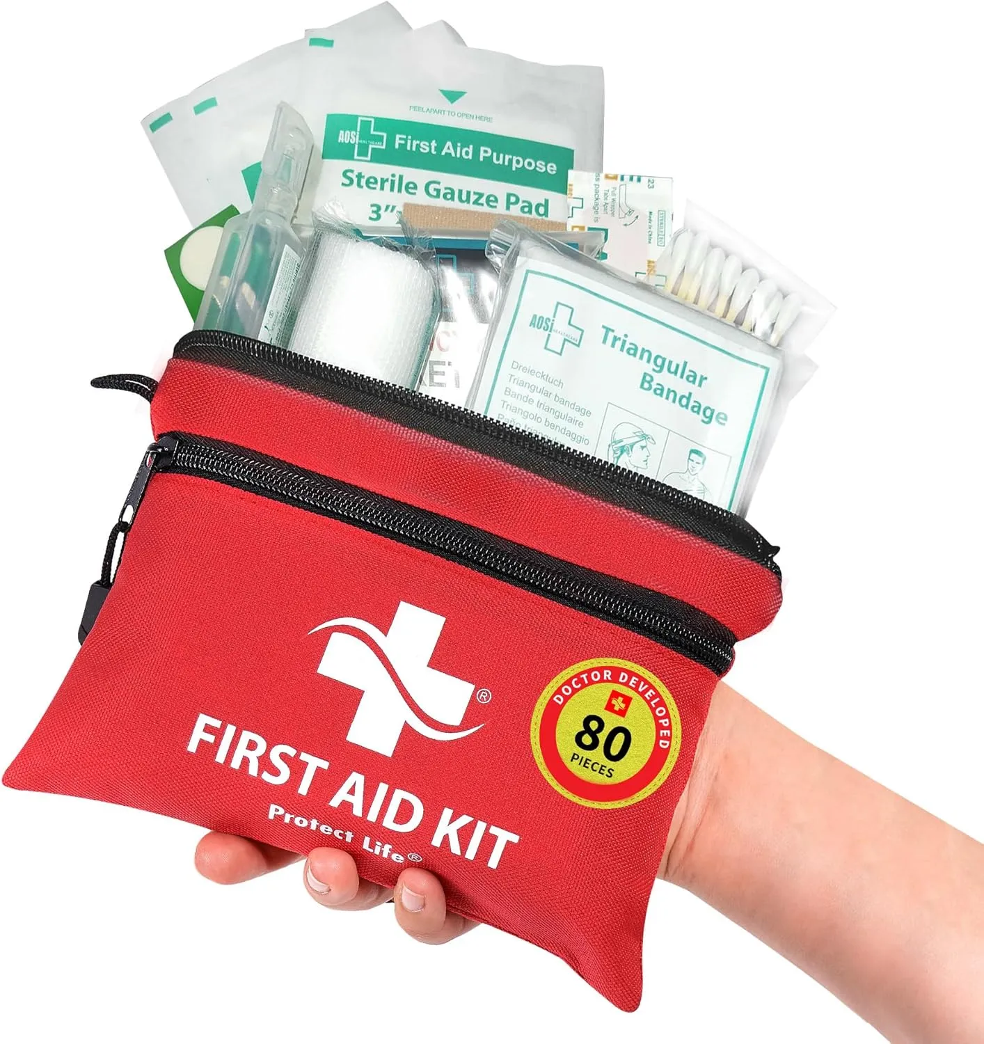 Protect Life Survival First Aid Kit for Home/Business, Camping Survival Kits | Mini Travel First Aid Kit | Camping Equipment | Small Kits for Car | Outdoor Emergency Survivals Pack - 80pcs