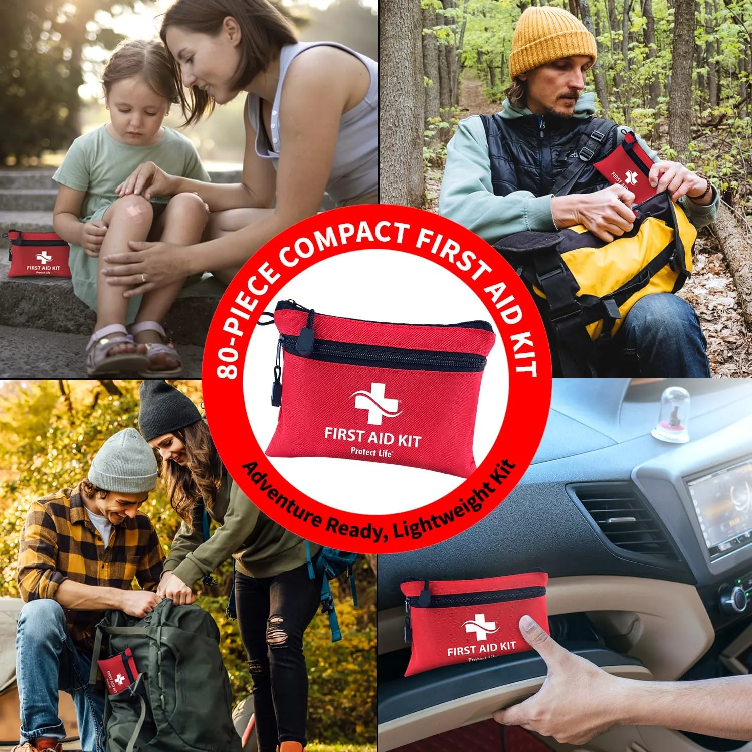 Protect Life Survival First Aid Kit for Home/Business, Camping Survival Kits | Mini Travel First Aid Kit | Camping Equipment | Small Kits for Car | Outdoor Emergency Survivals Pack - 80pcs