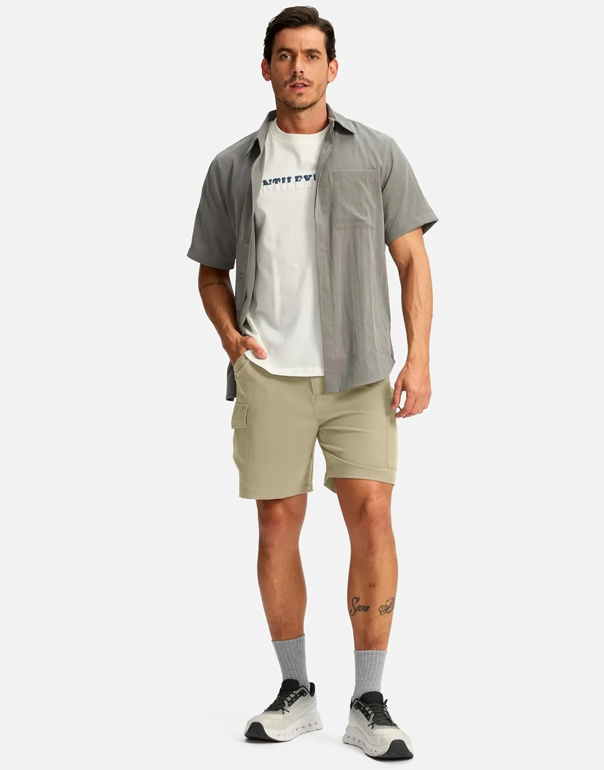 Pudolla Men's Hiking Cargo Shorts 7" Lightweight Quick Dry Casual Work Shorts for Men Summer Travel Golf with 5 Pockets
