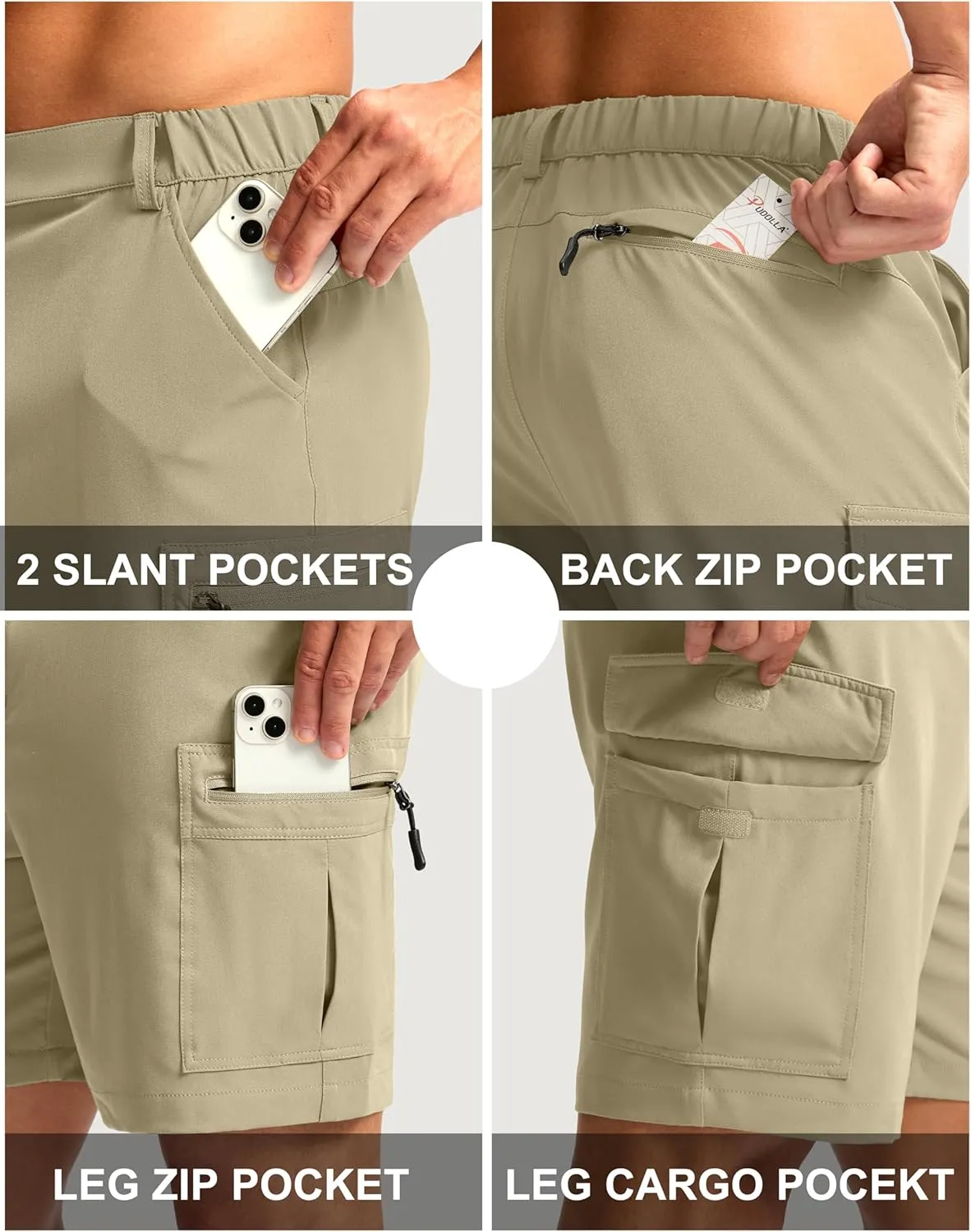 Pudolla Men's Hiking Cargo Shorts 7" Lightweight Quick Dry Casual Work Shorts for Men Summer Travel Golf with 5 Pockets