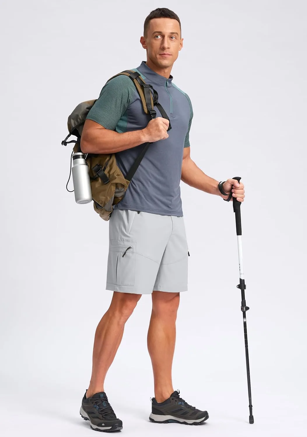 Pudolla Men's Hiking Cargo Shorts Lightweight 7" Travel Casual Shorts for Men Golf Work Outdoor with 5 Zipper Pockets