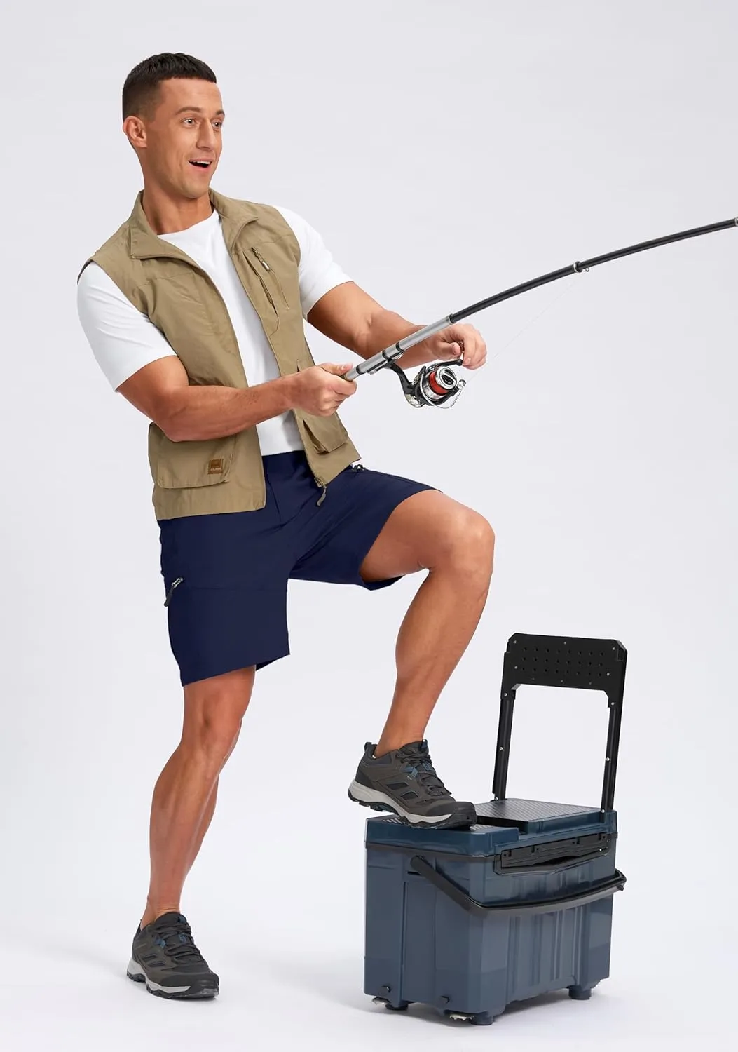 Pudolla Men's Hiking Cargo Shorts Lightweight 7" Travel Casual Shorts for Men Golf Work Outdoor with 5 Zipper Pockets