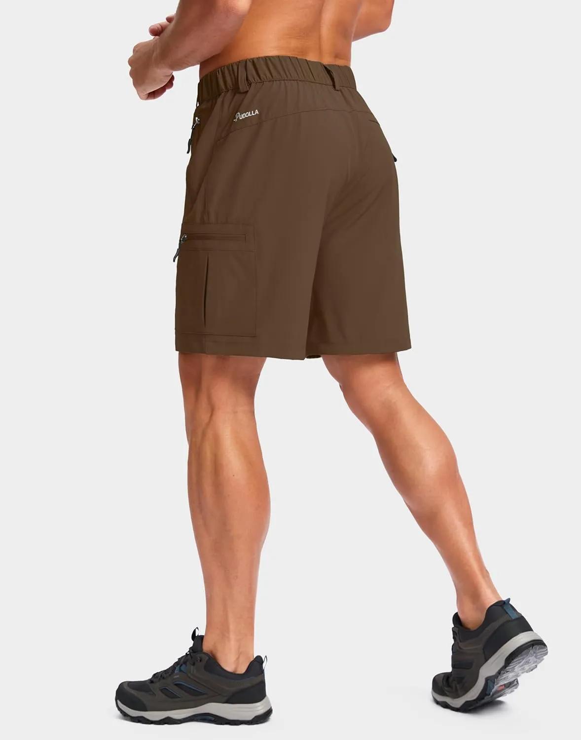 Pudolla Men's Hiking Cargo Shorts Lightweight 7" Travel Casual Shorts for Men Golf Work Outdoor with 5 Zipper Pockets