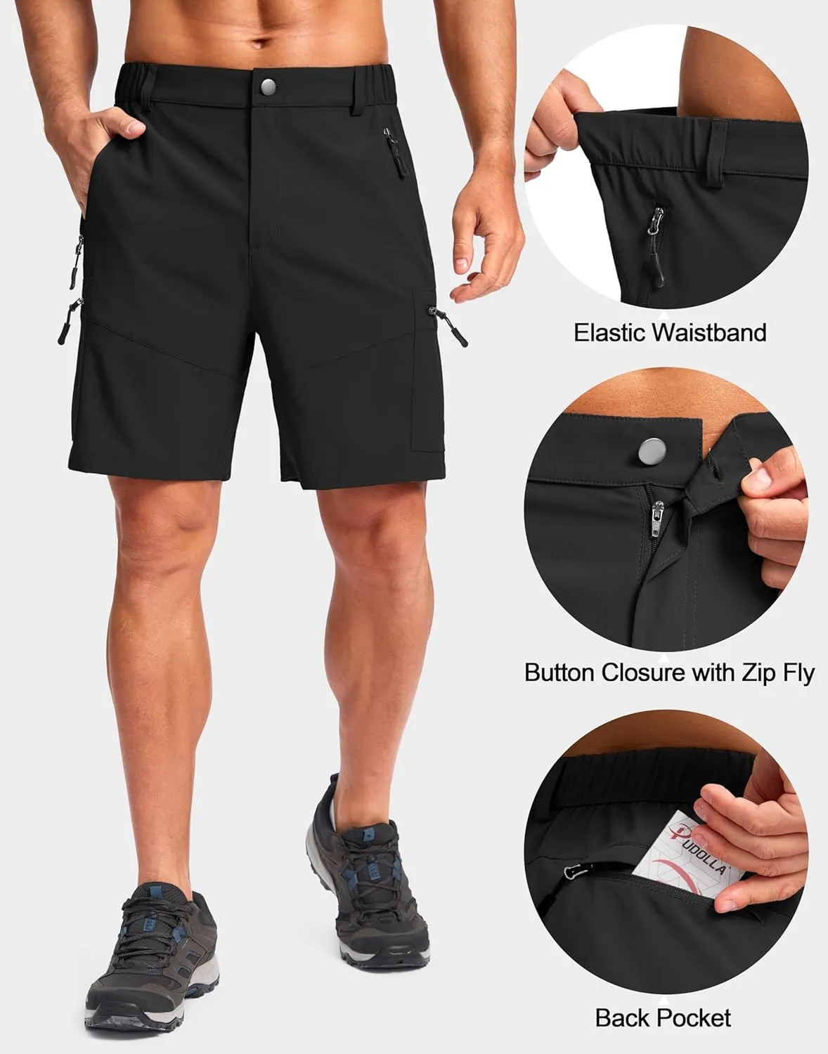 Pudolla Men's Hiking Cargo Shorts Lightweight 7" Travel Casual Shorts for Men Golf Work Outdoor with 5 Zipper Pockets