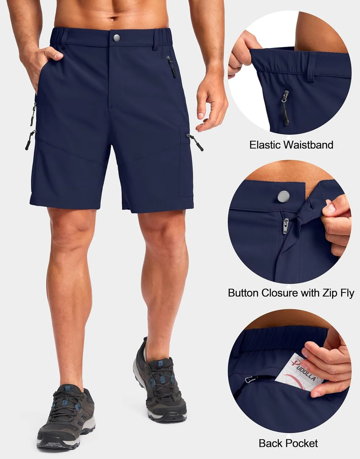 Pudolla Men's Hiking Cargo Shorts Lightweight 7" Travel Casual Shorts for Men Golf Work Outdoor with 5 Zipper Pockets