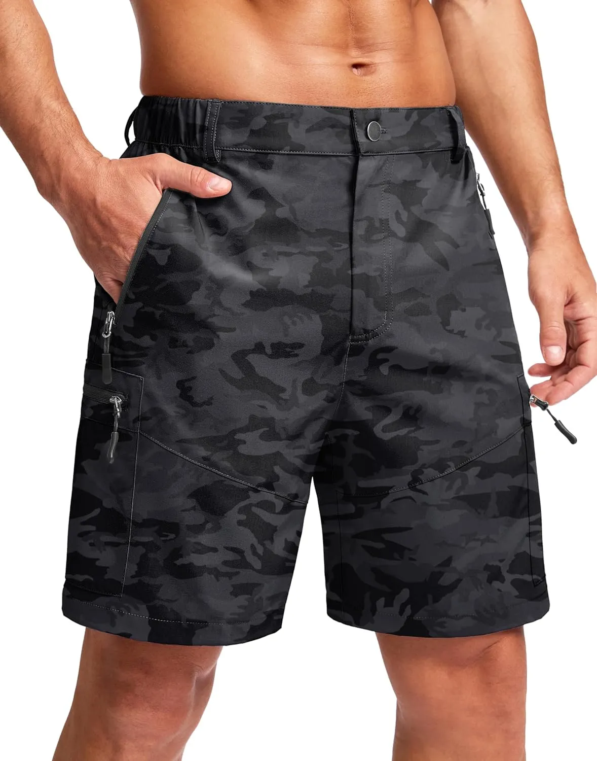 Pudolla Men's Hiking Cargo Shorts Lightweight 7" Travel Casual Shorts for Men Golf Work Outdoor with 5 Zipper Pockets