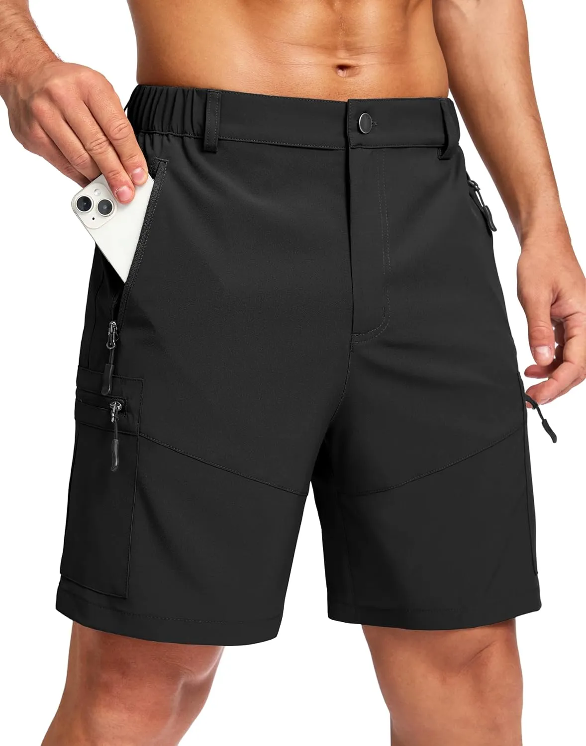 Pudolla Men's Hiking Cargo Shorts Lightweight 7" Travel Casual Shorts for Men Golf Work Outdoor with 5 Zipper Pockets