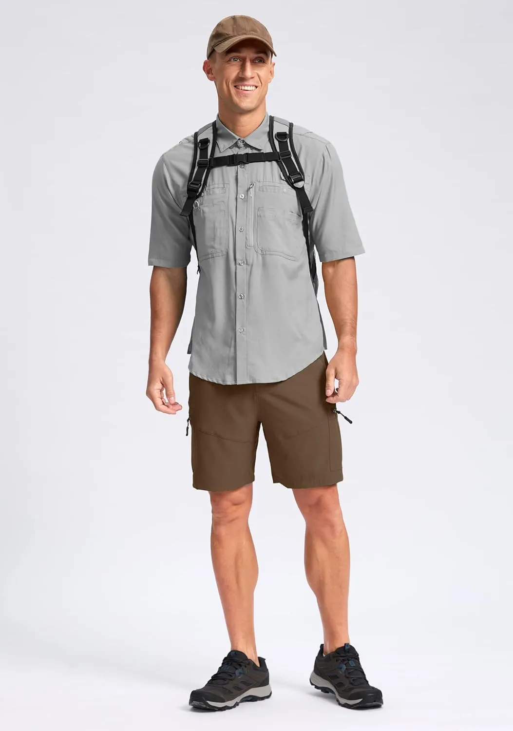 Pudolla Men's Hiking Cargo Shorts Lightweight 7" Travel Casual Shorts for Men Golf Work Outdoor with 5 Zipper Pockets