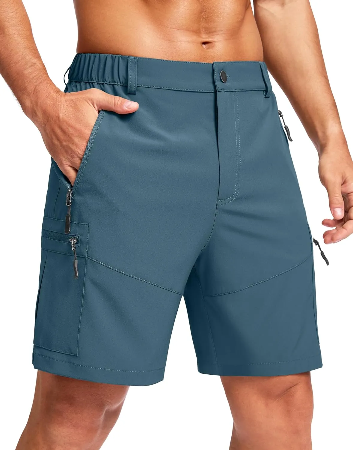 Pudolla Men's Hiking Cargo Shorts Lightweight 7" Travel Casual Shorts for Men Golf Work Outdoor with 5 Zipper Pockets