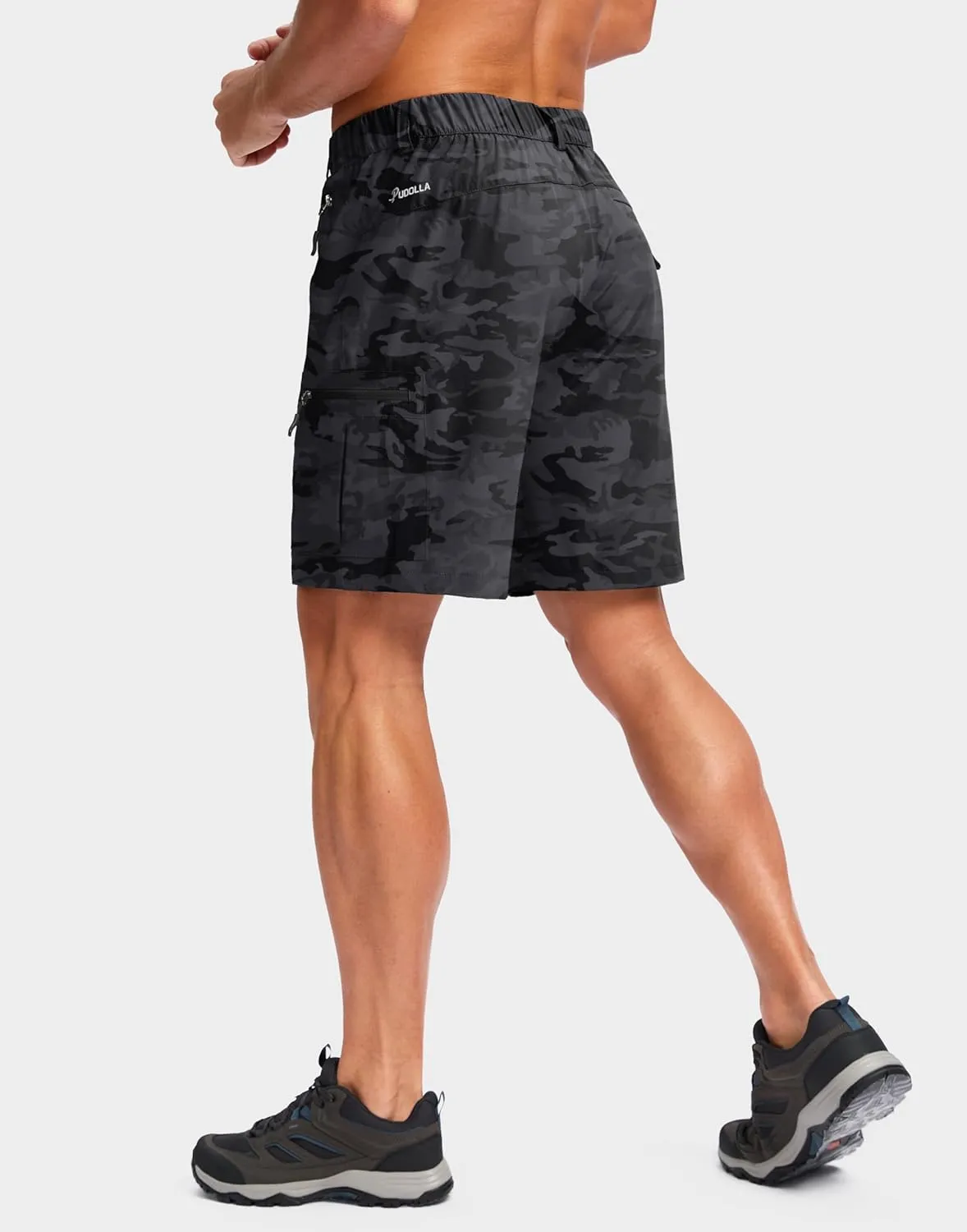 Pudolla Men's Hiking Cargo Shorts Lightweight 7" Travel Casual Shorts for Men Golf Work Outdoor with 5 Zipper Pockets