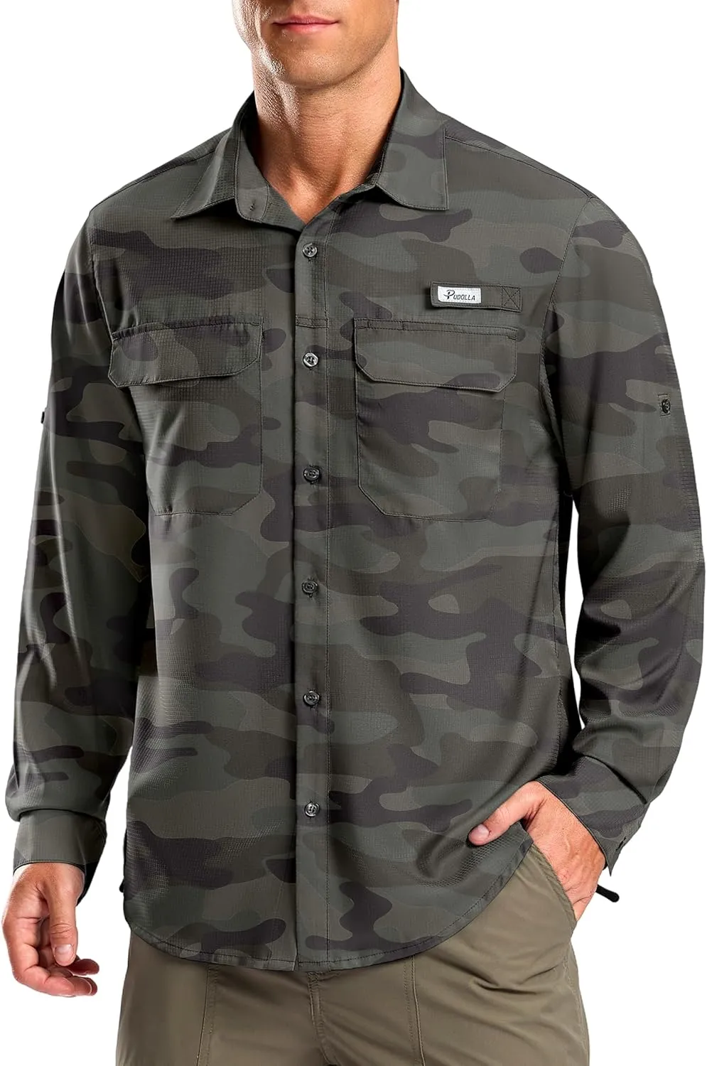 Pudolla Men's Sun Protection Fishing Shirt Lightweight Long Sleeve UPF 50  Hiking Shirt for Men Outdoor Travel with Pockets