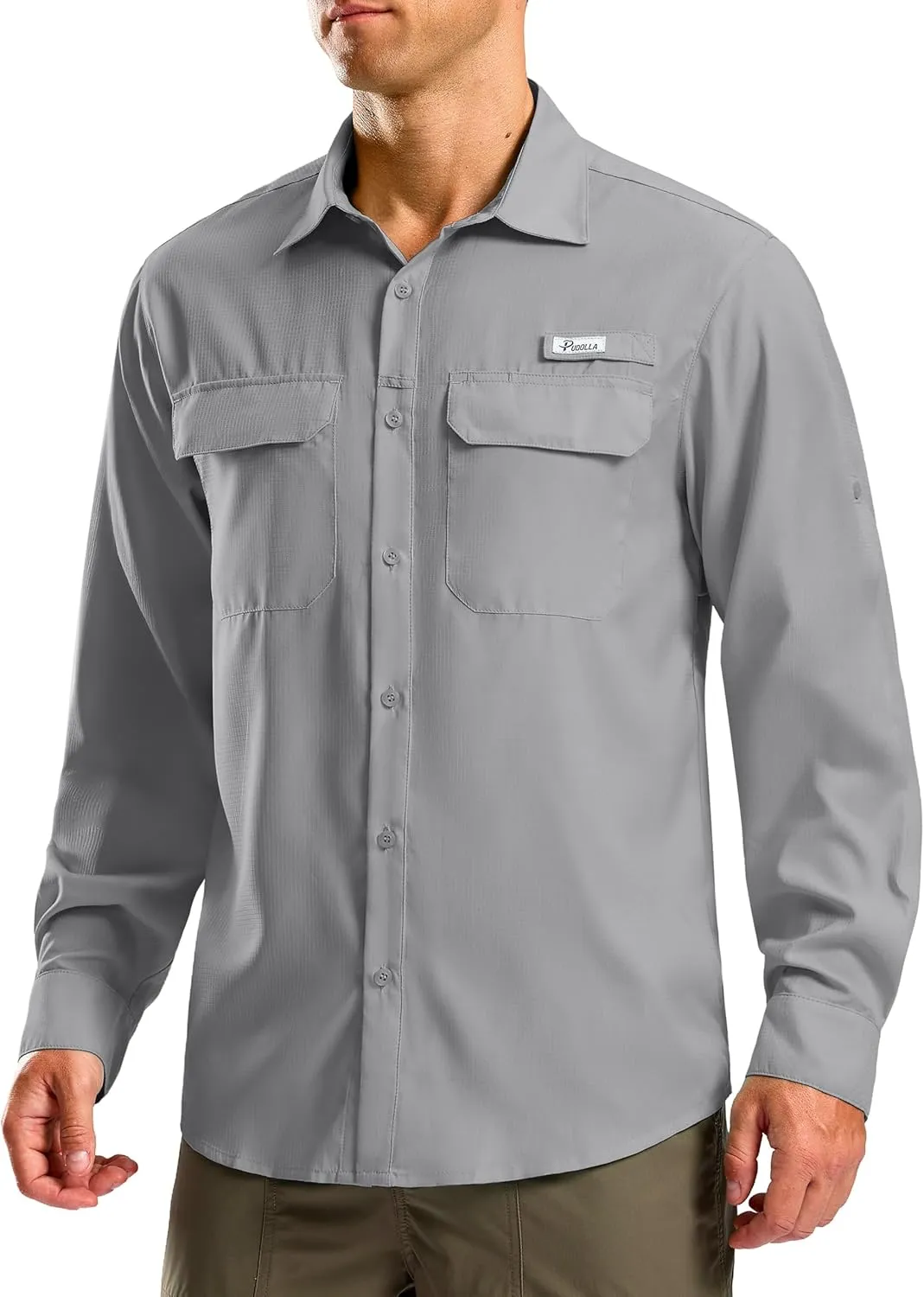 Pudolla Men's Sun Protection Fishing Shirt Lightweight Long Sleeve UPF 50  Hiking Shirt for Men Outdoor Travel with Pockets