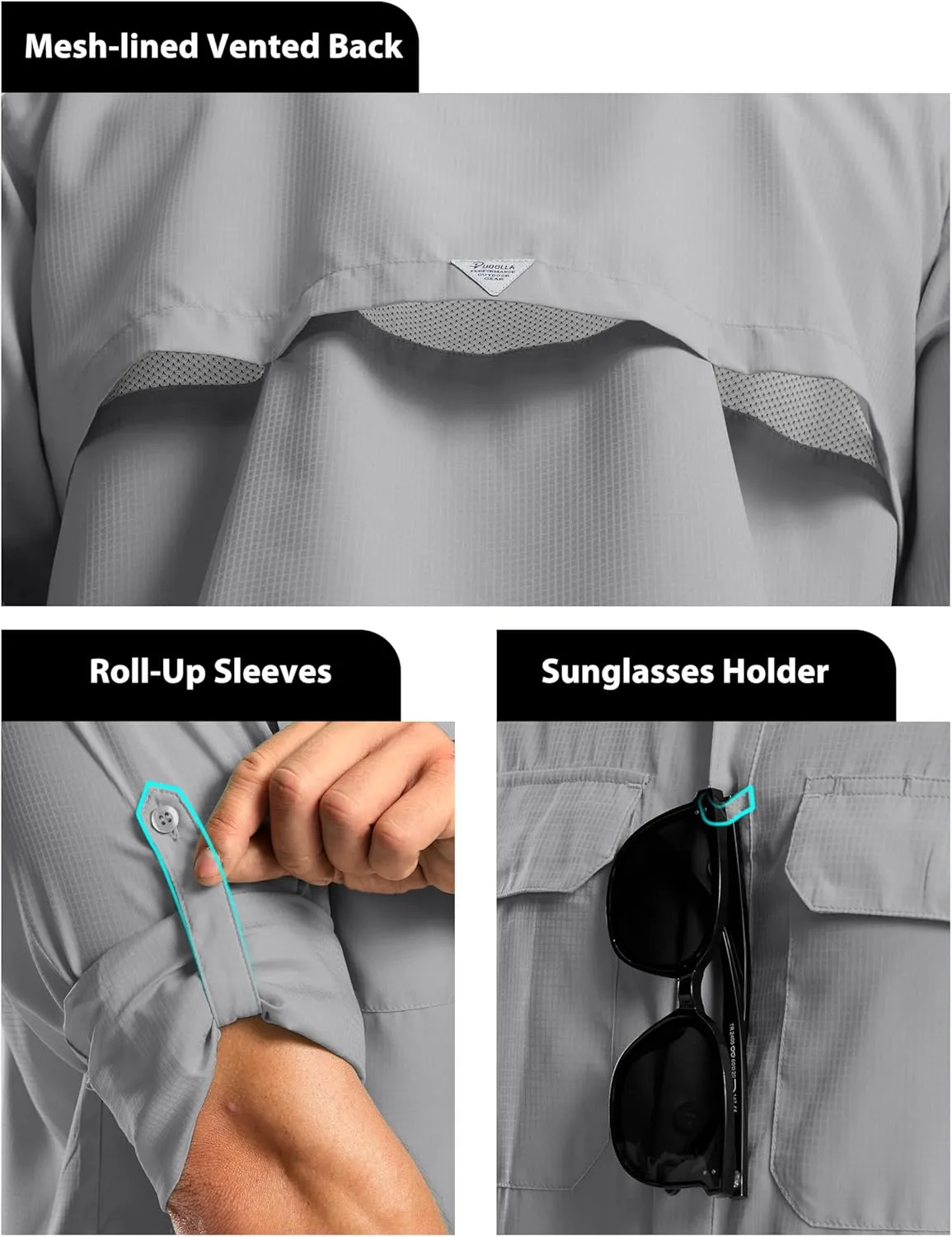 Pudolla Men's Sun Protection Fishing Shirt Lightweight Long Sleeve UPF 50  Hiking Shirt for Men Outdoor Travel with Pockets