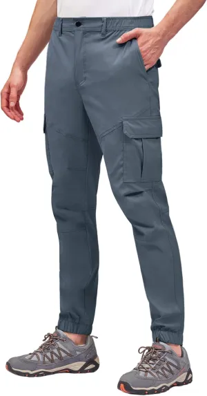 PULI Men's Waterproof Hiking Pants, Slim Fit Cargo Joggers, Stretch Quick Dry Outdoor Pants with Pockets