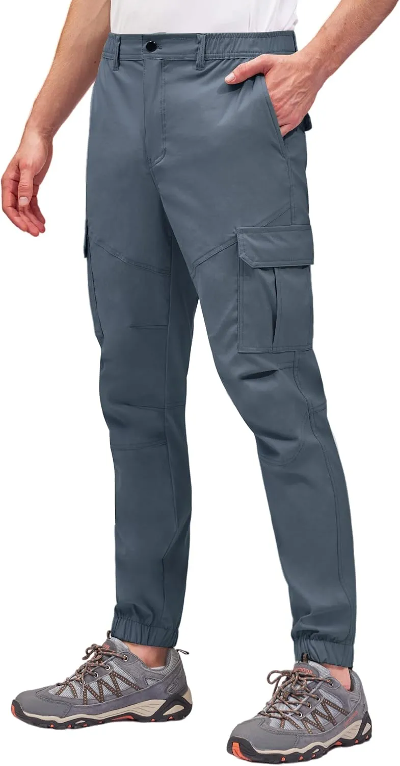 PULI Men's Waterproof Hiking Pants, Slim Fit Cargo Joggers, Stretch Quick Dry Outdoor Pants with Pockets