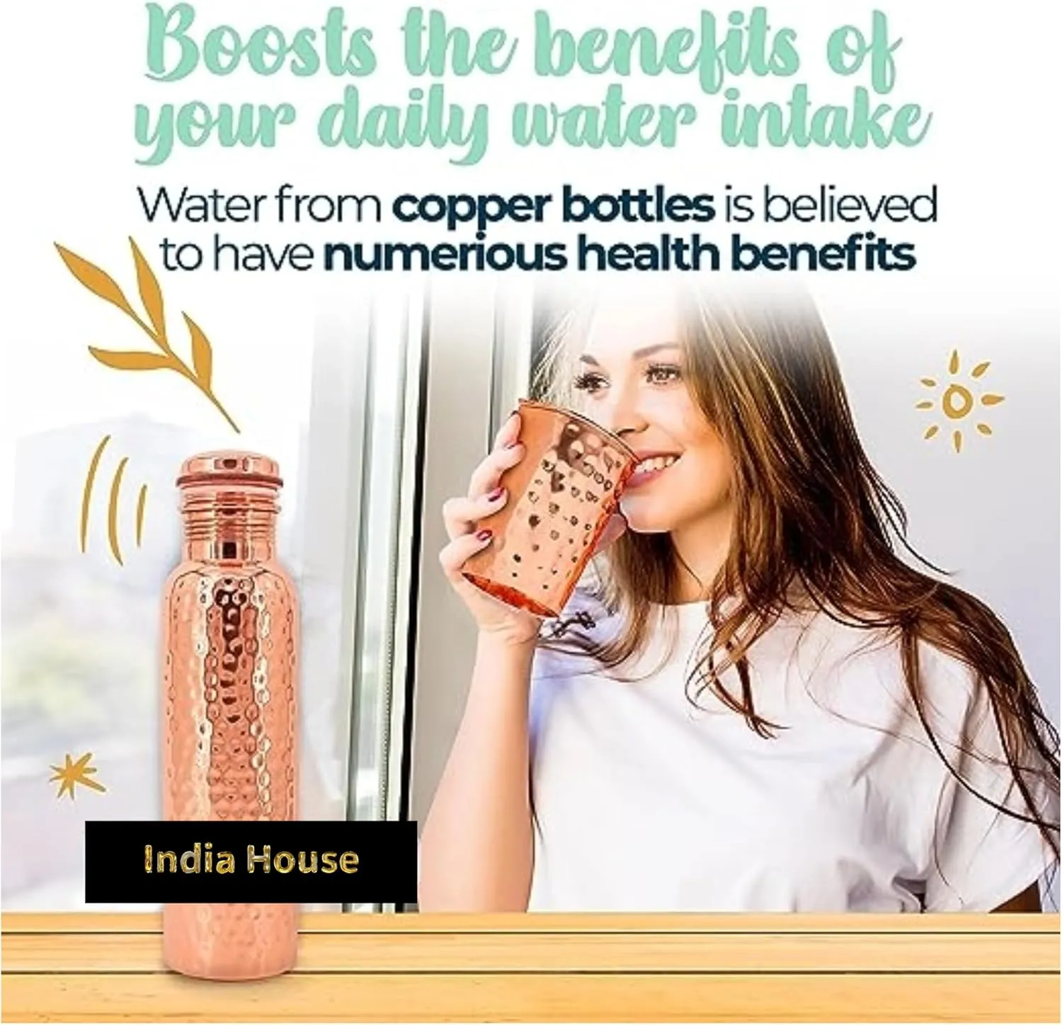 Pure Copper 32oz Hammered Copper Vessel with Carry Bag - Leak-Proof Lid Yoga Gym Water Bottle