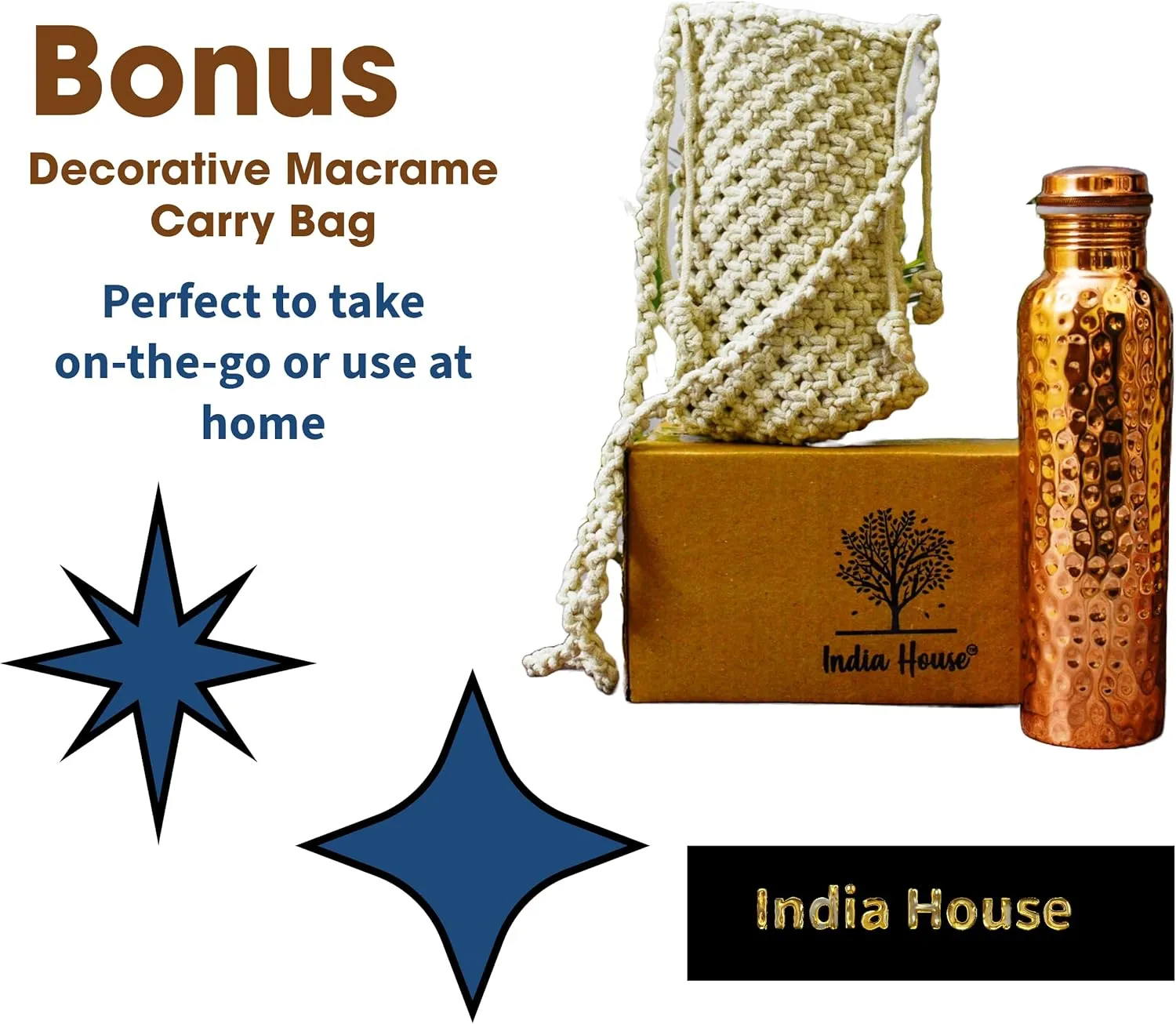 Pure Copper 32oz Hammered Copper Vessel with Carry Bag - Leak-Proof Lid Yoga Gym Water Bottle