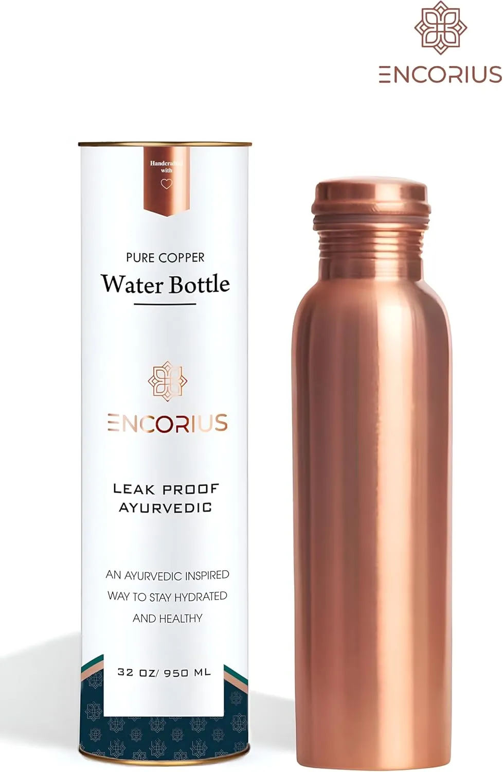 Pure Copper Water Bottle for Drinking with Jute Carry Bag – Smooth Finish, Leak Proof Lid Handcrafted Ayurvedic Copper Vessel 32 oz Extra Large for Staying Hydrated, Enjoying Health Benefits.