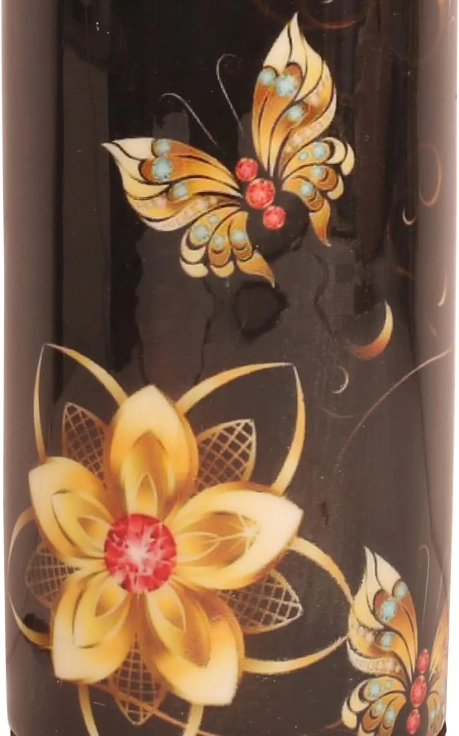 Pure Copper Water Bottle - Handcrafted - Ayurveda health benefits - Large 35 oz - Leak proof - Easy to carry for Sports, Fitness, Yoga, School - Black Base Floral Textured Colorful Enamel