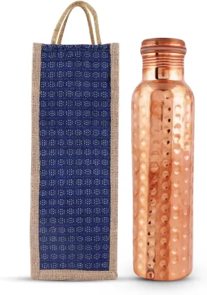 Pure Copper Water Bottle - Handcrafted, Hammered Design, 1000 ML Capacity - Perfect For Ayurvedic Health Benefits