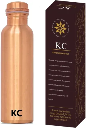 Pure Designer Water Bottle With Advanced Leak Proof Protection And Joint Less, Ayurveda And Yoga Health Benefits. (1000Ml, Pack Of 1 Unit) With Lacqure Coating Standard Copper