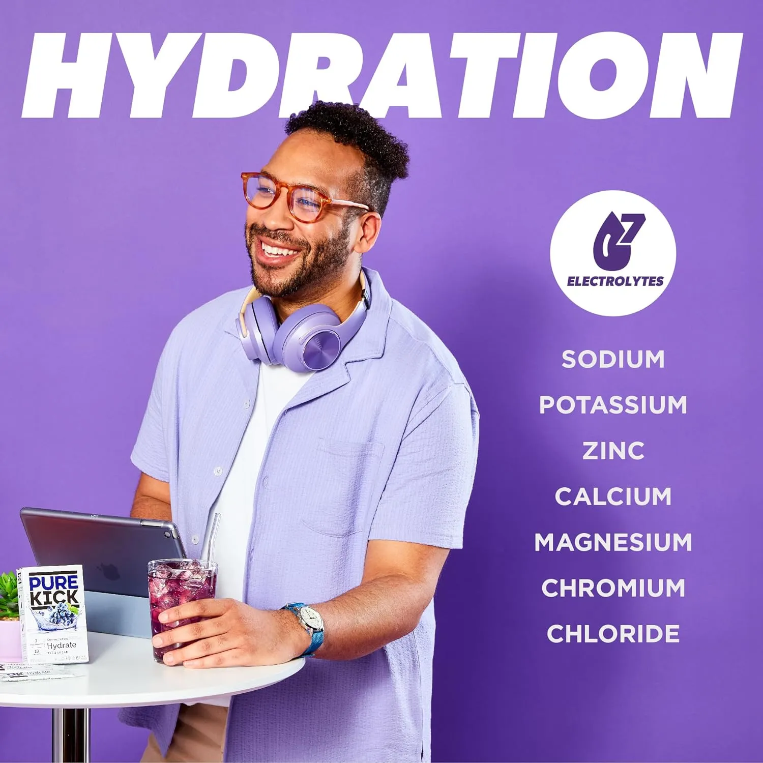 PURE KICK Hydration Singles to Go Drink Mix, Concord Grape, Includes 12 Boxes with 6 Packets in Each Box, 72 Total Packets