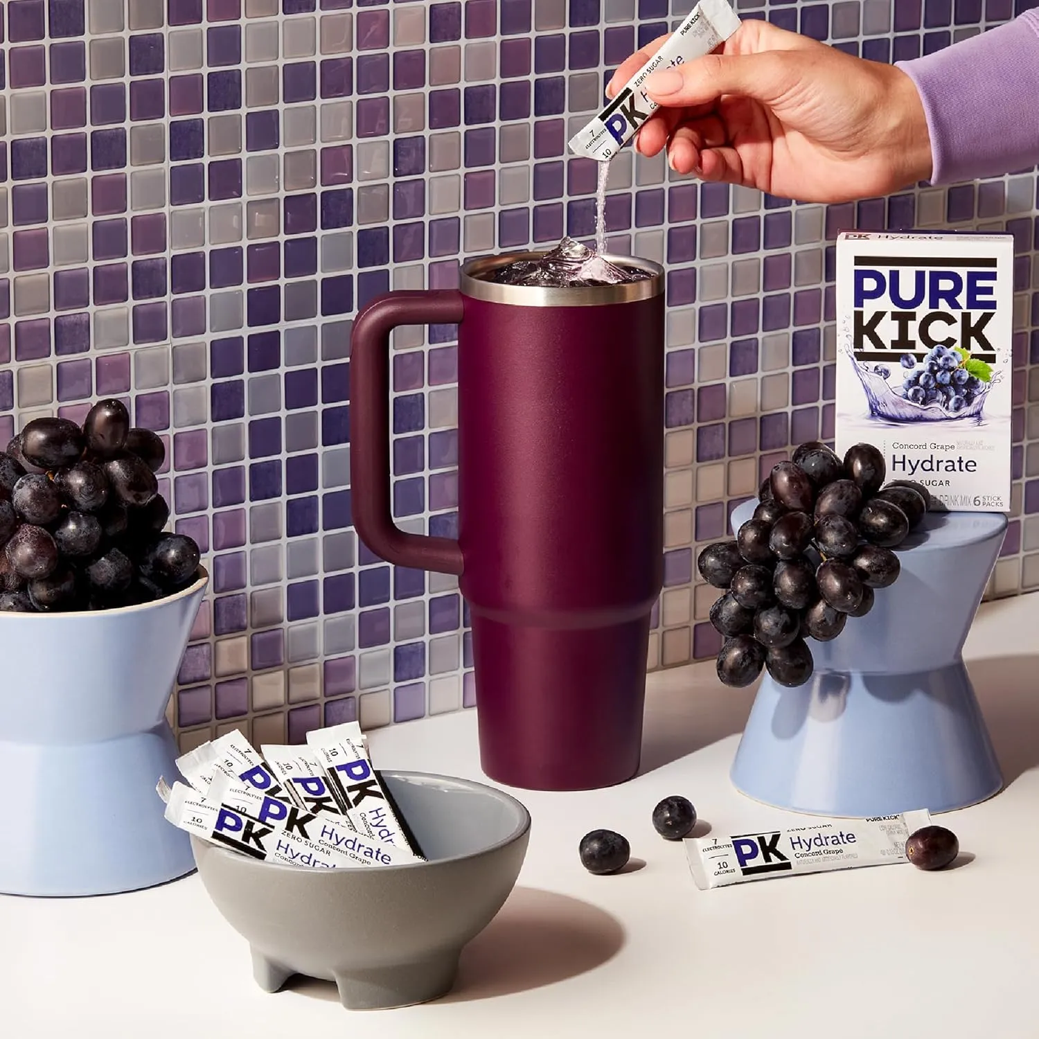 PURE KICK Hydration Singles to Go Drink Mix, Concord Grape, Includes 12 Boxes with 6 Packets in Each Box, 72 Total Packets