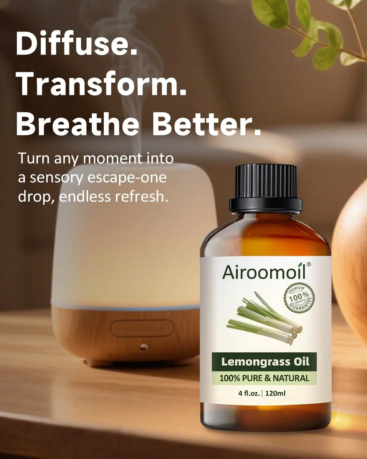 Pure Lemongrass Essential Oil Citrus Aromatherapy Natural for Hair Home Body Skin Energizing Diffuser Oils 4 Fl Oz