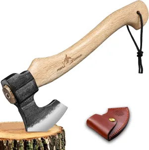Purple Dragon Camping Hatchet Axe, 16 Inch Small Hand Hatchet with Wood Handle, Bushcraft Axe for Wood Splitting, Chopping & Carving, Outdoor Survival Tool with Sheath for Garden & Forest Use