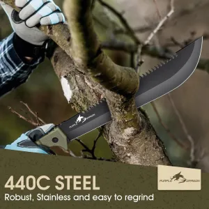 Purple Dragon Large Knife Outdoor Hatchet Axe Set with Sheath, Full Tang Splitting Axe Made from a Single Piece of D2 Steel, Camping Survival for Wood Cutting, Hunting Knife Gifts for Men