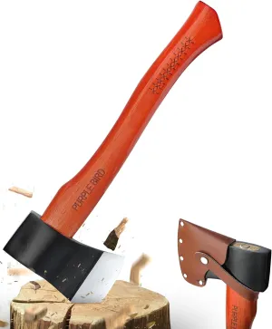 PURPLEBIRD Hatchet Axe 15’’, Wood Chopping Splitting Axe, Camping Axe with Steath, Bushcraft Hatchet Outdoor, Hand Axe for tree cutting, Hatchet Axe for Camping Gardening Hiking, Red