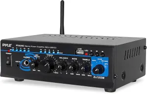 Pyle Home Bluetooth Audio Power Amplifier 2X120 Watt- Portable 2 Channel Surround Sound Stereo Receiver w/ USB - Amplified Subwoofer Speaker, CD DVD, MP3, iPhone, Phone, Theater, PA System - PTAU45.5