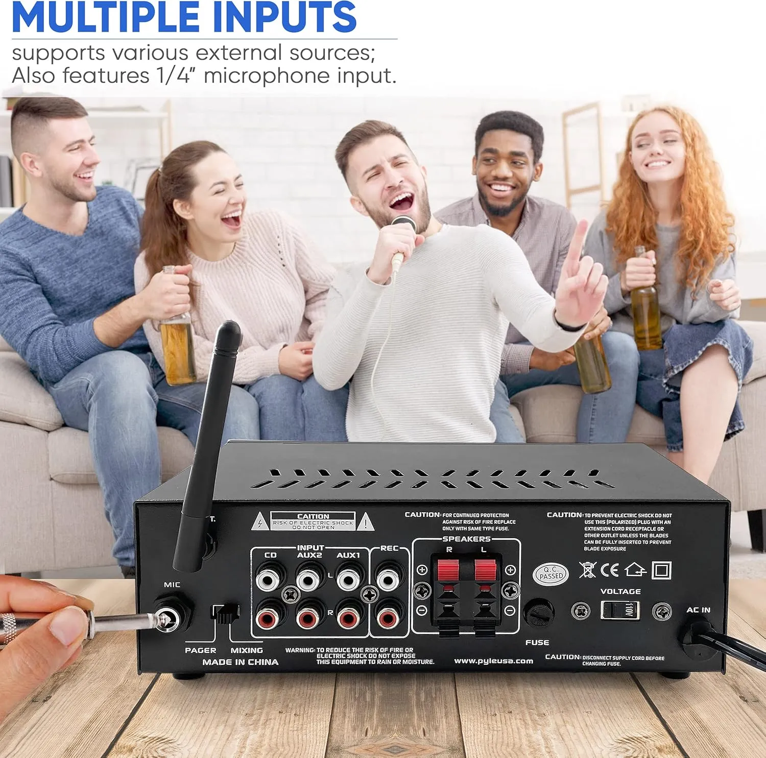 Pyle Home Bluetooth Audio Power Amplifier 2X120 Watt- Portable 2 Channel Surround Sound Stereo Receiver w/ USB - Amplified Subwoofer Speaker, CD DVD, MP3, iPhone, Phone, Theater, PA System - PTAU45.5