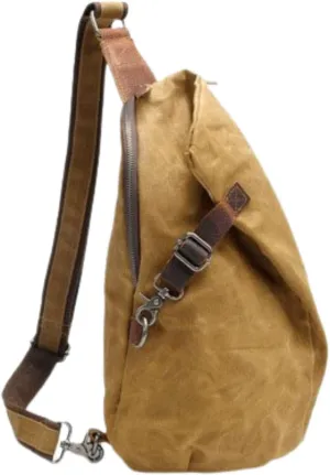 Qianly Canvas Crossbody Bag Men Backpack Practical with Zipper Shoulder Bag Casual Daypacks for Gym Trekking Hiking Climbing, Khaki