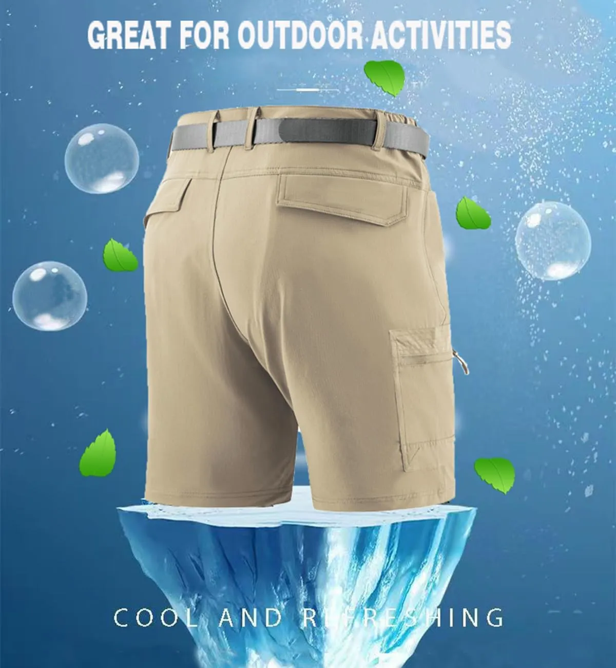Quick Dry Cargo Shorts Men Outdoor Casual Stretchy Lightweight Fishing Hiking Breathable Comfortable Shorts No Belt