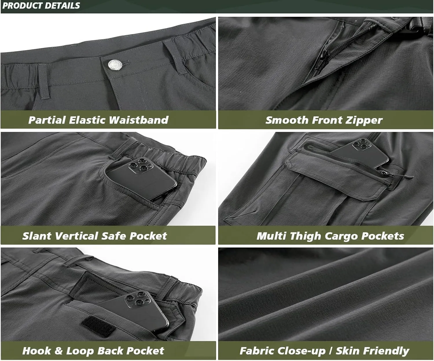 Quick Dry Hiking Shorts Men's Cargo Casual Outdoor 4-Way Stretchy Lightweight Summer Short with Multi Pockets 30-46 (No Belt)
