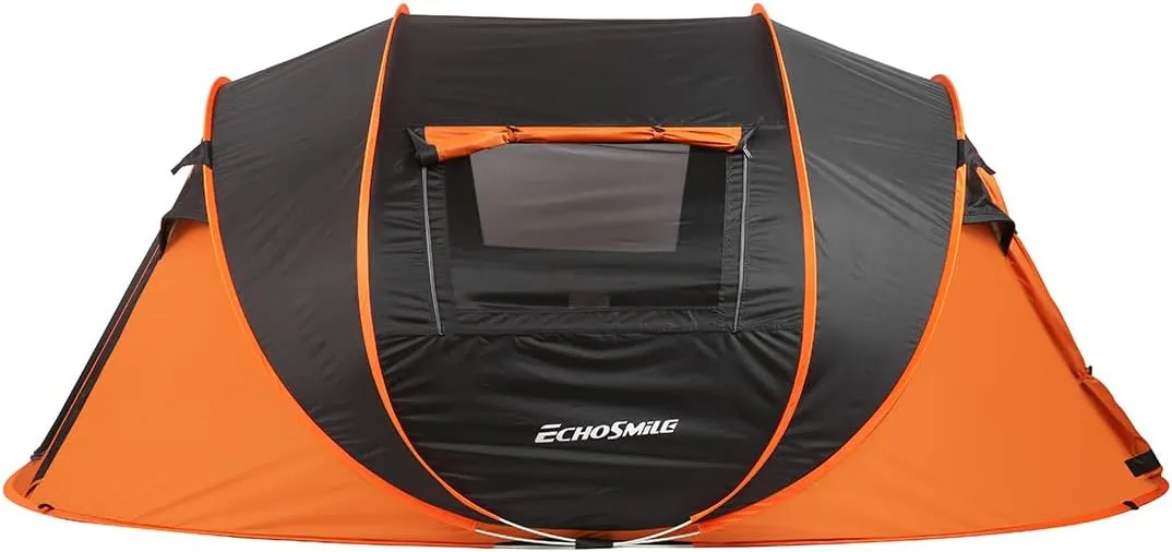 Quick Setup 5-8 Person Camping Tent with Spacious Design, Water Resistant, Mesh Windows, Black and Orange