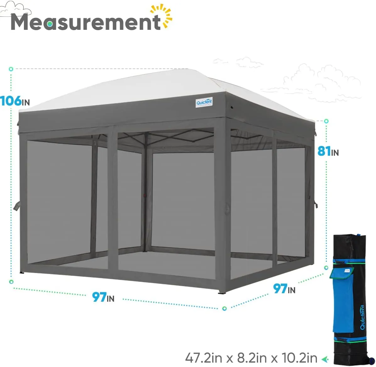 Quictent 8'x8' Pop up Canopy Tent with Netting, Auto-Close Magnetic Doors, One Person Instant Setup Screen House Room Tent Screened Waterproof (Gray)